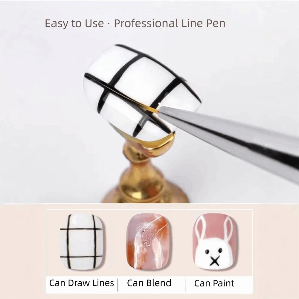Black Color Nail Art Liner Brush Metal Handle Nail Drawing Pens UV Gel Application