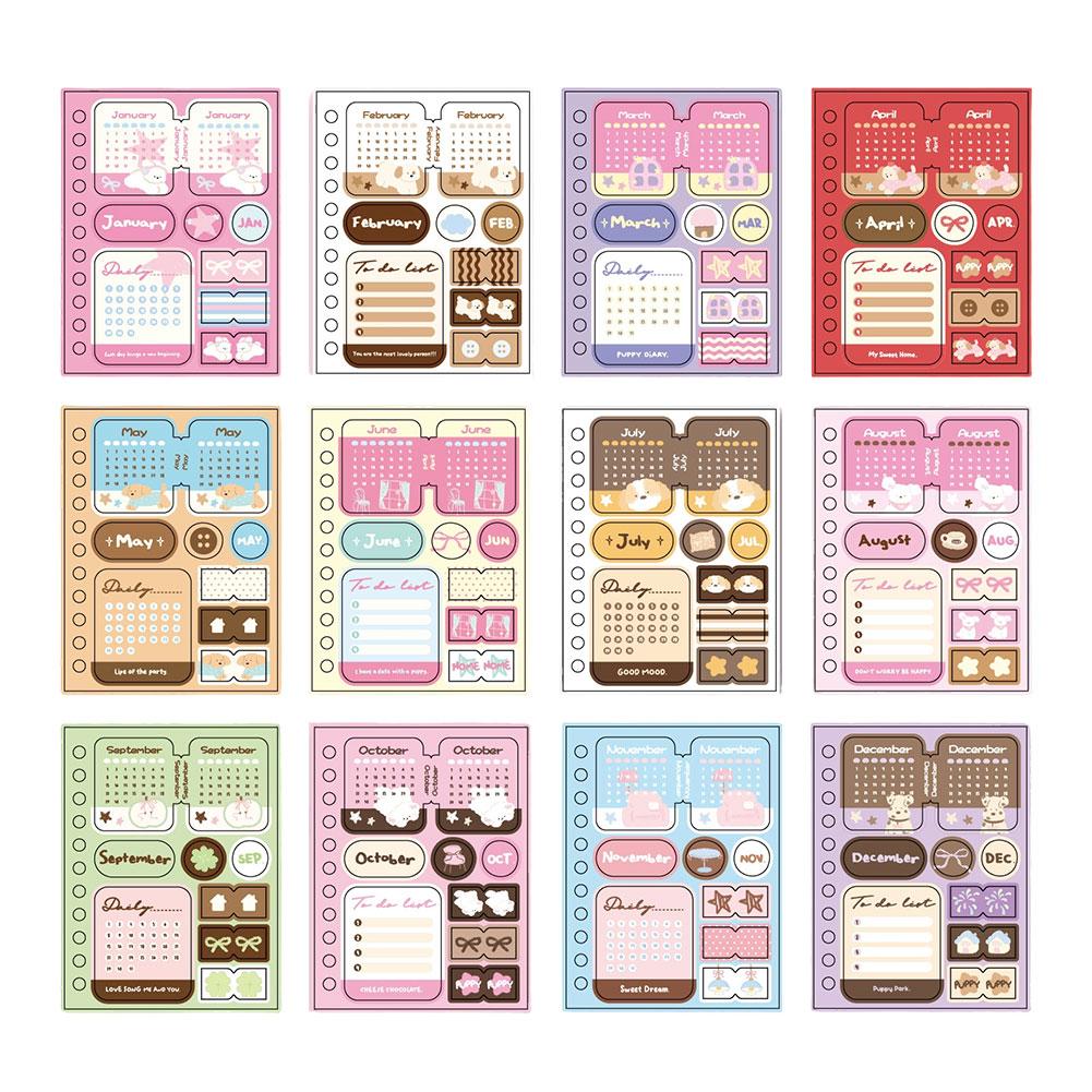 

12 Sheets Heartbeat Signal Series Kawaii Cartoon Illustration Calendar Material Sticker Creative Planner DIY Scrapbook Supplies