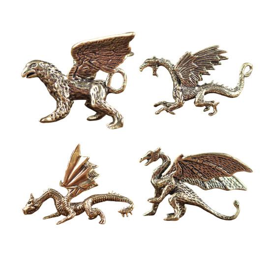 Yousheng Vintage Winged Dragon Brass Ornaments Copper Dragon with Wing Figurine Collectible Bronze Carved Sculpture for Living Room Bookshelf Desktop
