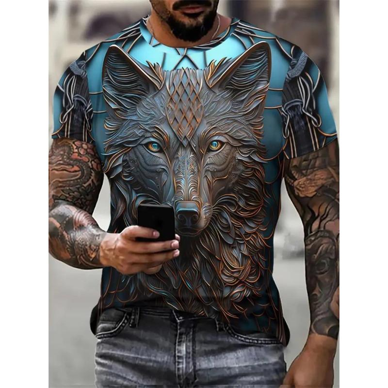 T-shirt Estiva da Uomo Girocollo Stampata in 3D Moda Versatile Traspirante Tendenza Casual