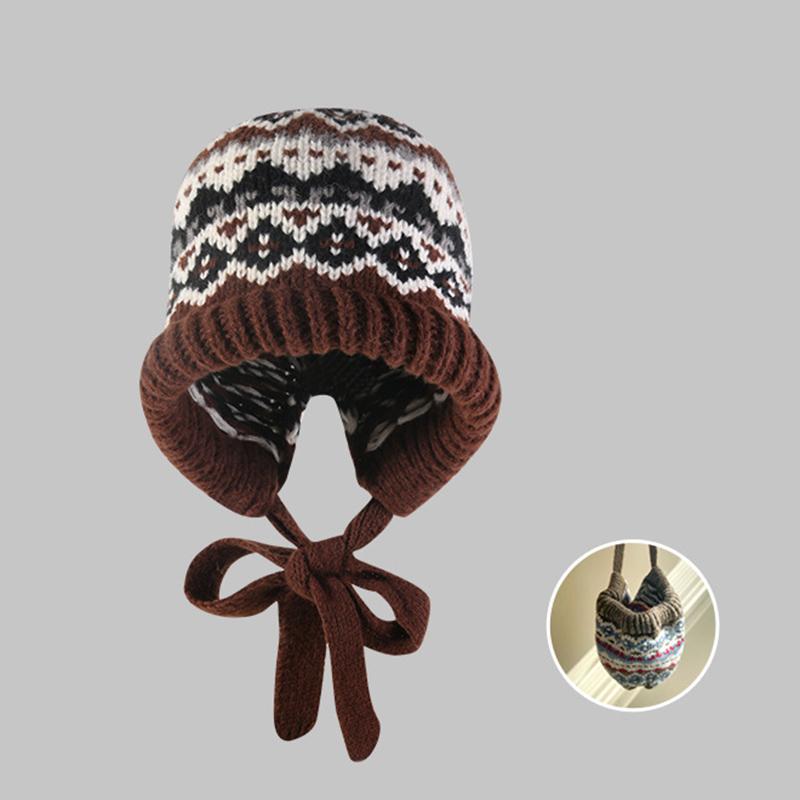 

Зимняя Защитная Ушная Шапка-Балаклава на Шнуровке Теплая Женская Вязаная Шапка