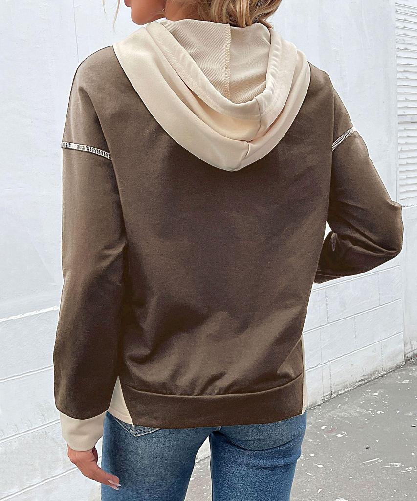 TEMU 2026 Autumn Women's Color Block Pullover Hoodie