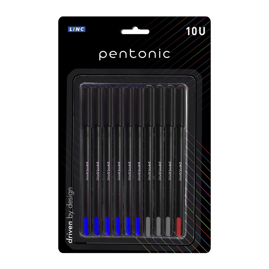 

Pentonic 0.7mm Ball Point Pen Pack of 1 X 10pcs | 6 Blue, 3 Black, 1 Red Ink | Black Body for Office, School & Home