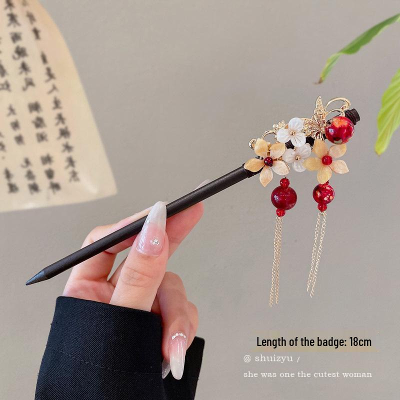 Elegant Retro Tassel Hairpin for Hanfu Updo - Women's Chinese Style Metal Hair Clip