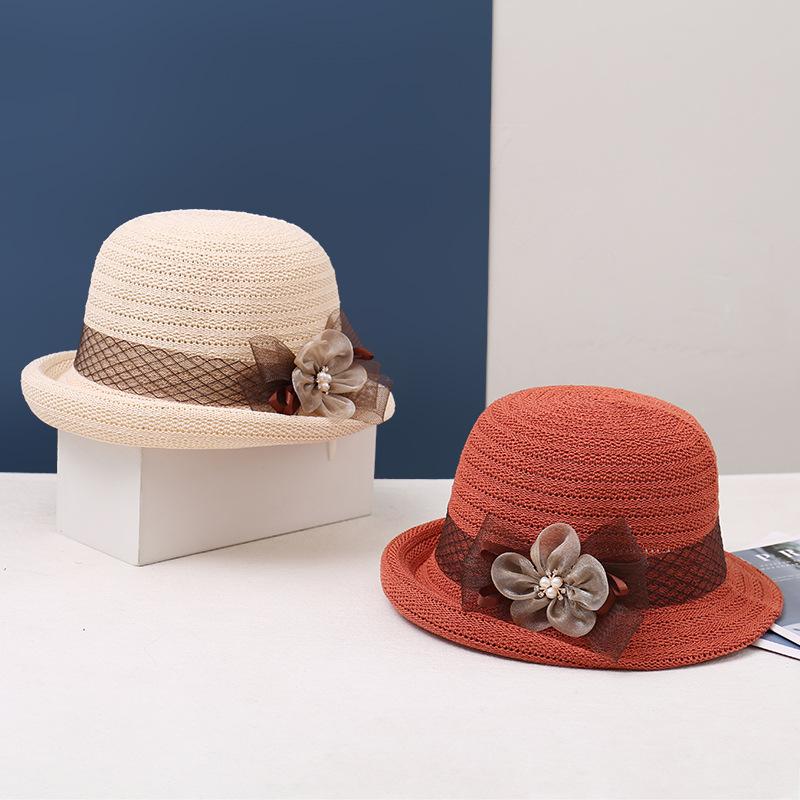New Spring/Summer Knitted Hat Flower Sunshade Breathable Fisherman's Hat Foldable Fashion Hollow Small Pot Hat