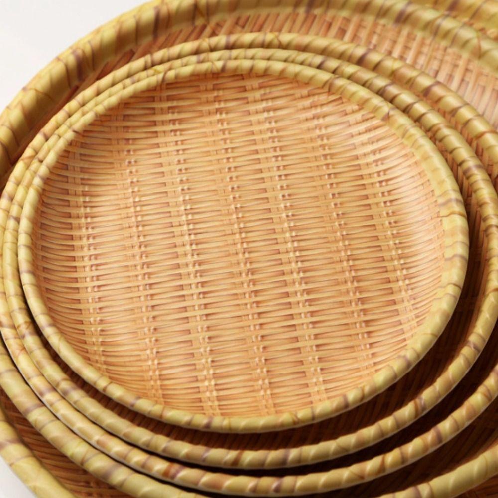 Traditional Bread Dessert Plate Round Decoration Tray Imitation Weaving Dinner Plate  Restaurant