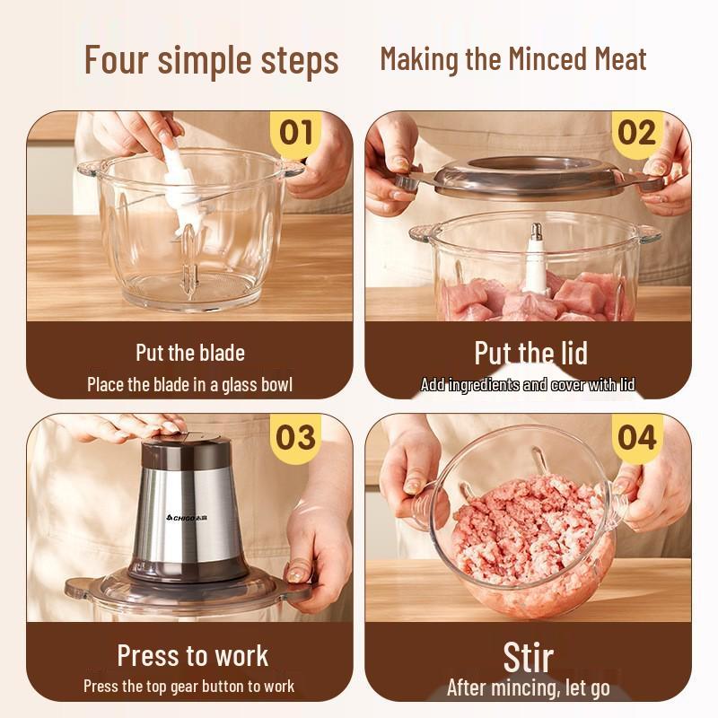 Multi-functional Electric Meat Grinder and Garlic Paste Maker with Visible Glass Bowl