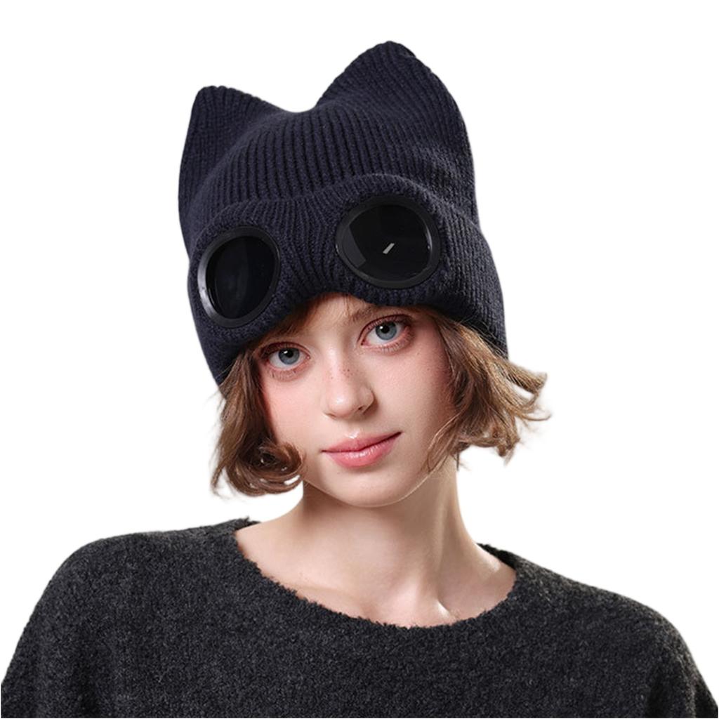 Nouvelle Mode Lunettes d'Extérieur Bonnet de Ski en Tricot Oreilles Mignonnes Visière de Soleil Chapeaux pour Adolescents Danse de Rue Lunettes Aviateur Hommes Femmes Casquette de Baseball