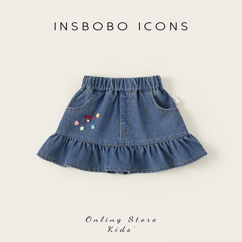 Insbobo Girls Skirt 2026 Spring New Children s Denim Short Skirt Baby Cute Pleated Skirt Spring Outfit Cowboy Blue 140