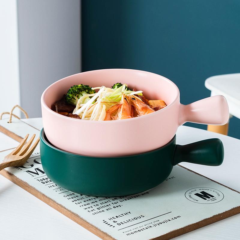 6 Inch Porcelain Baking Plate Dessert Bowl Ramekin Baker Dinner Plate Pasta Dishes Baked Rice Bowl with Handle Microwave Safe