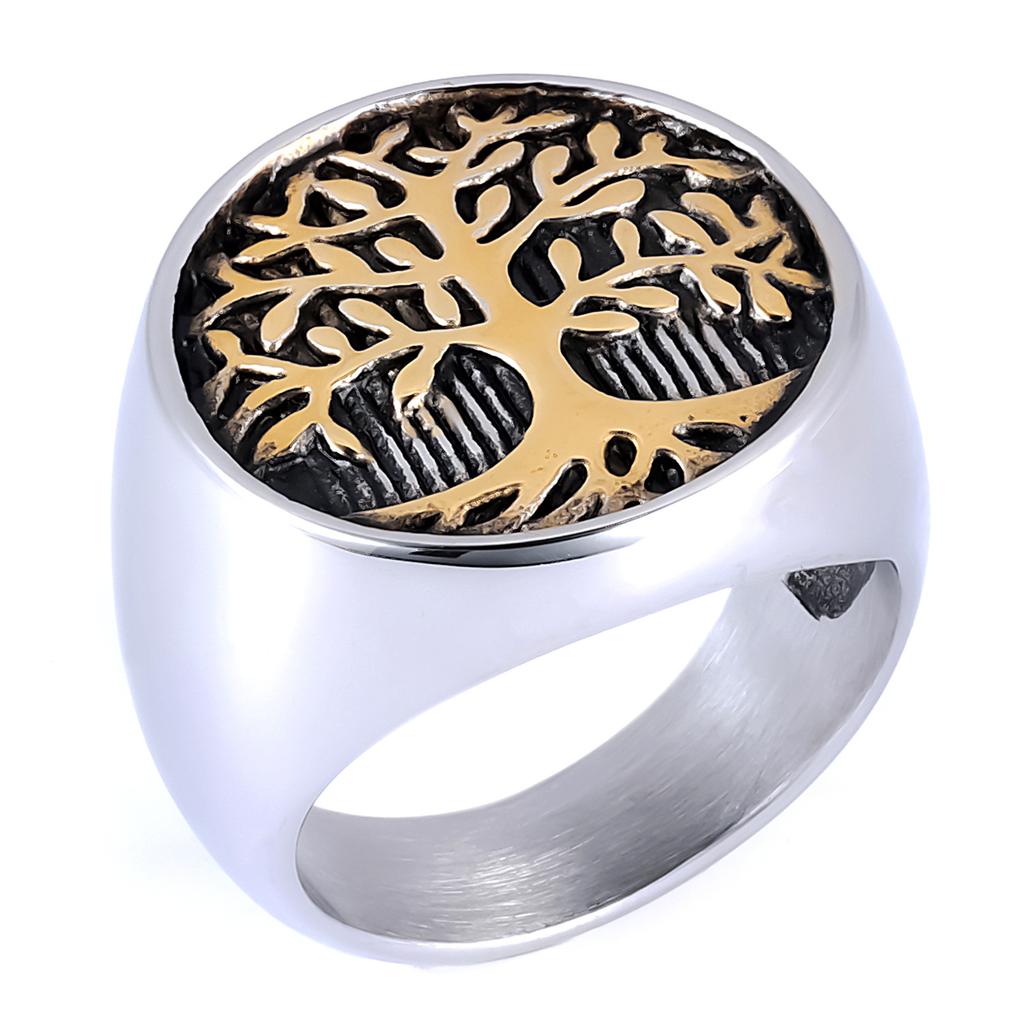 Mens Vintage Hip Hop Style Tree of Life Botanical Element Stainless Steel Ring