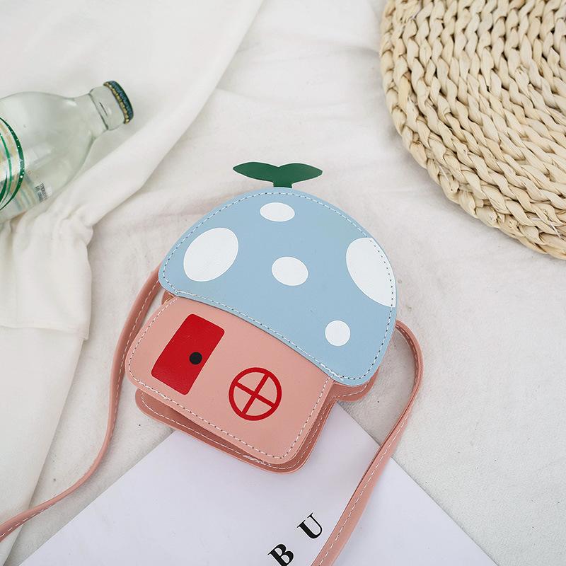 Girls Shoulder Bag  Trend New Summer Cartoon Cute Tiny Mushroom House Crossbody Bags Soft PU Leather Mini Children Package