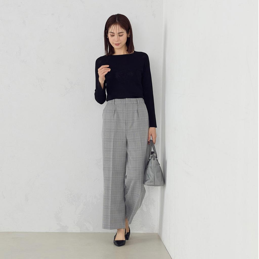 Comme Ca Ism Glen Check Wide Size Size S Pants, 38-52PK51-205, Gray,