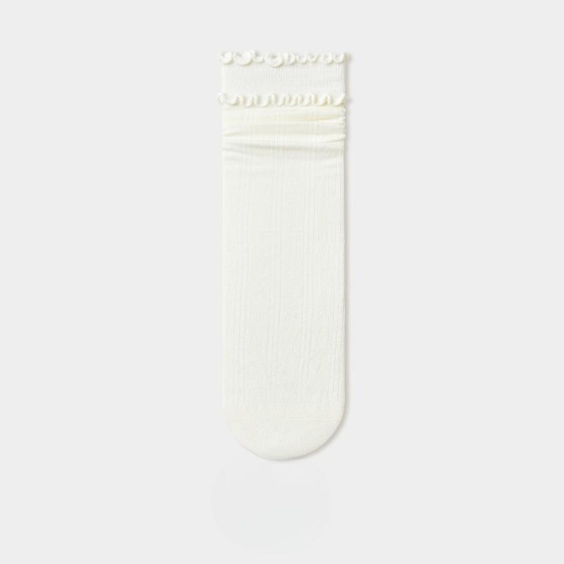 Female Autumn Style Pure Cotton Fungus Border Deodorizing Antibacterial Boneless Tube Stack Socks