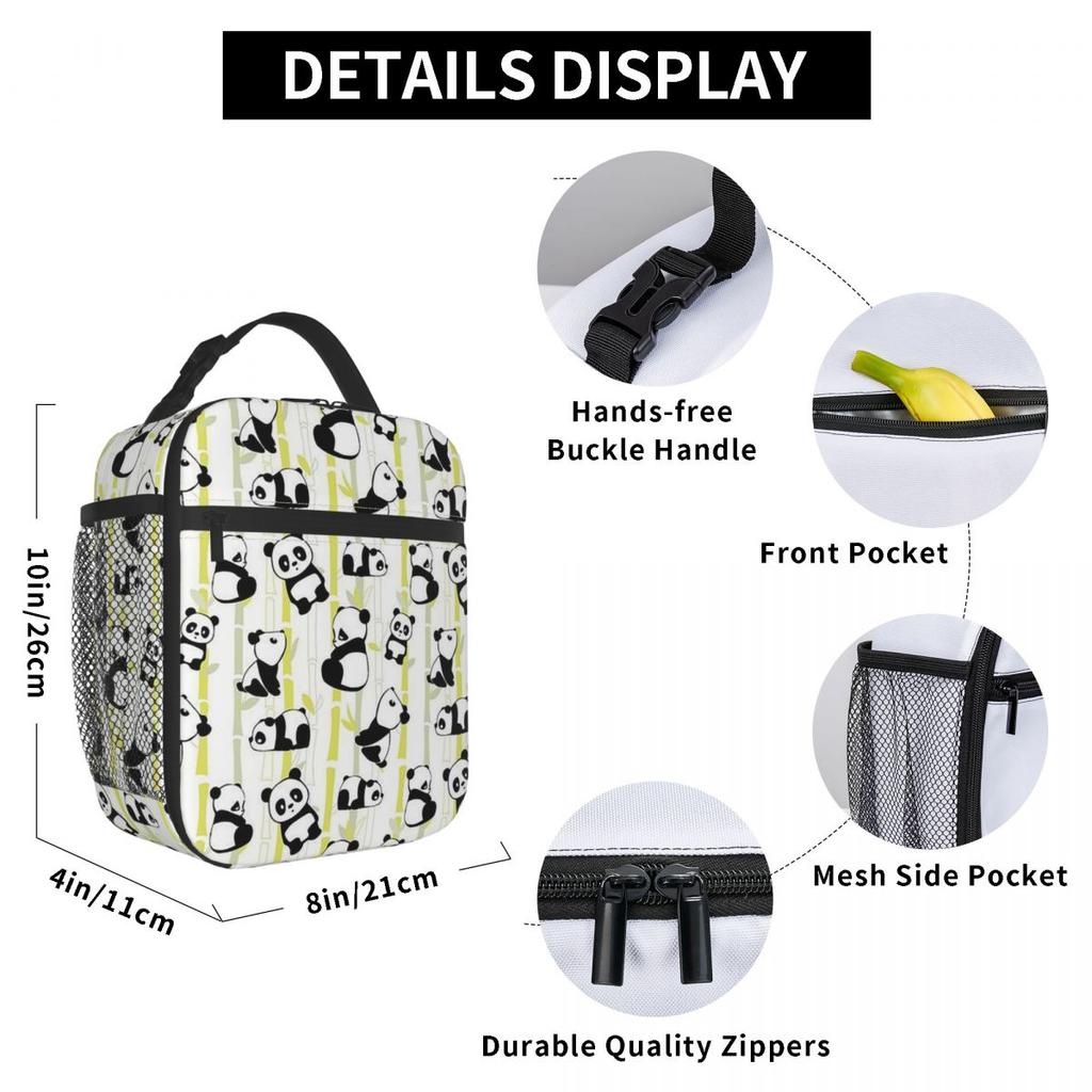 Cartoon-Panda und Bambusmuster Isolierte Lunchtasche für Damen Kinder Auslaufsichere Lebensmittelboxen Thermische Lunchbox Tragetasche