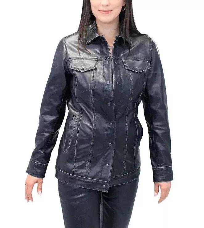 

Дизайнерская стильная повседневная рубашка из натуральной черной кожи 100% ягненка ручной работы 3XL чёрный