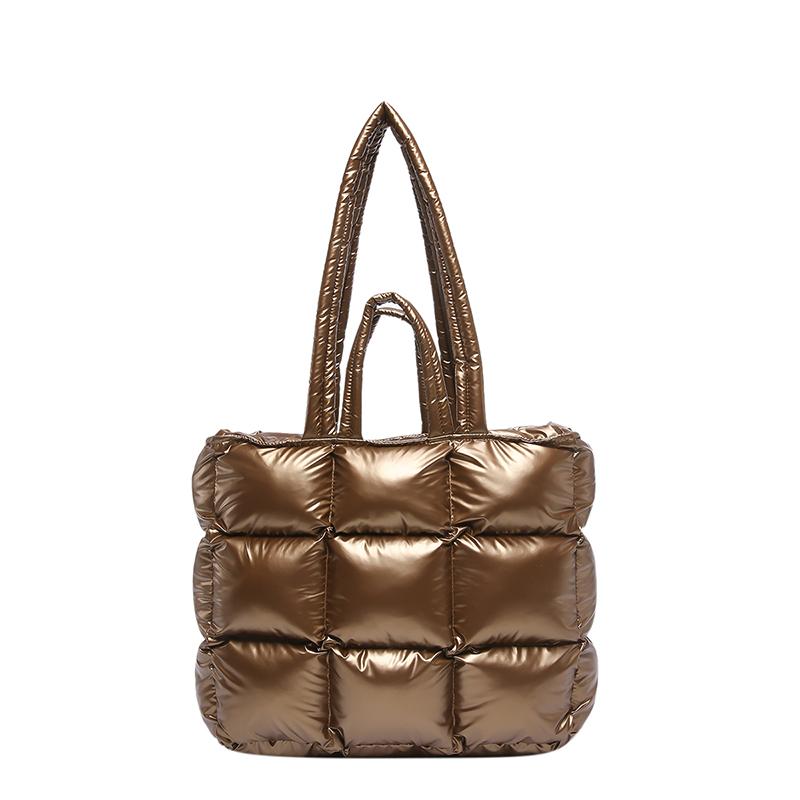 Fashion Lightweight Women Shiny Puffer Tote Bag Female Quilted Padded Soft Shoulder Bag Luxury Puffy Handbags for Winter