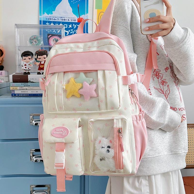 Schoolbagins College Cute Large Capacity Star Backpack Female High School Junior High School Student School Bag Computer Backpack