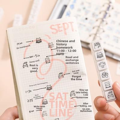 Cute Good Mood Series Cat Shape Stamp Mini 6 Lines Cartoon Pattern Stamps DIY Simple Diary Stamp Notebook Scrapbooking Decor