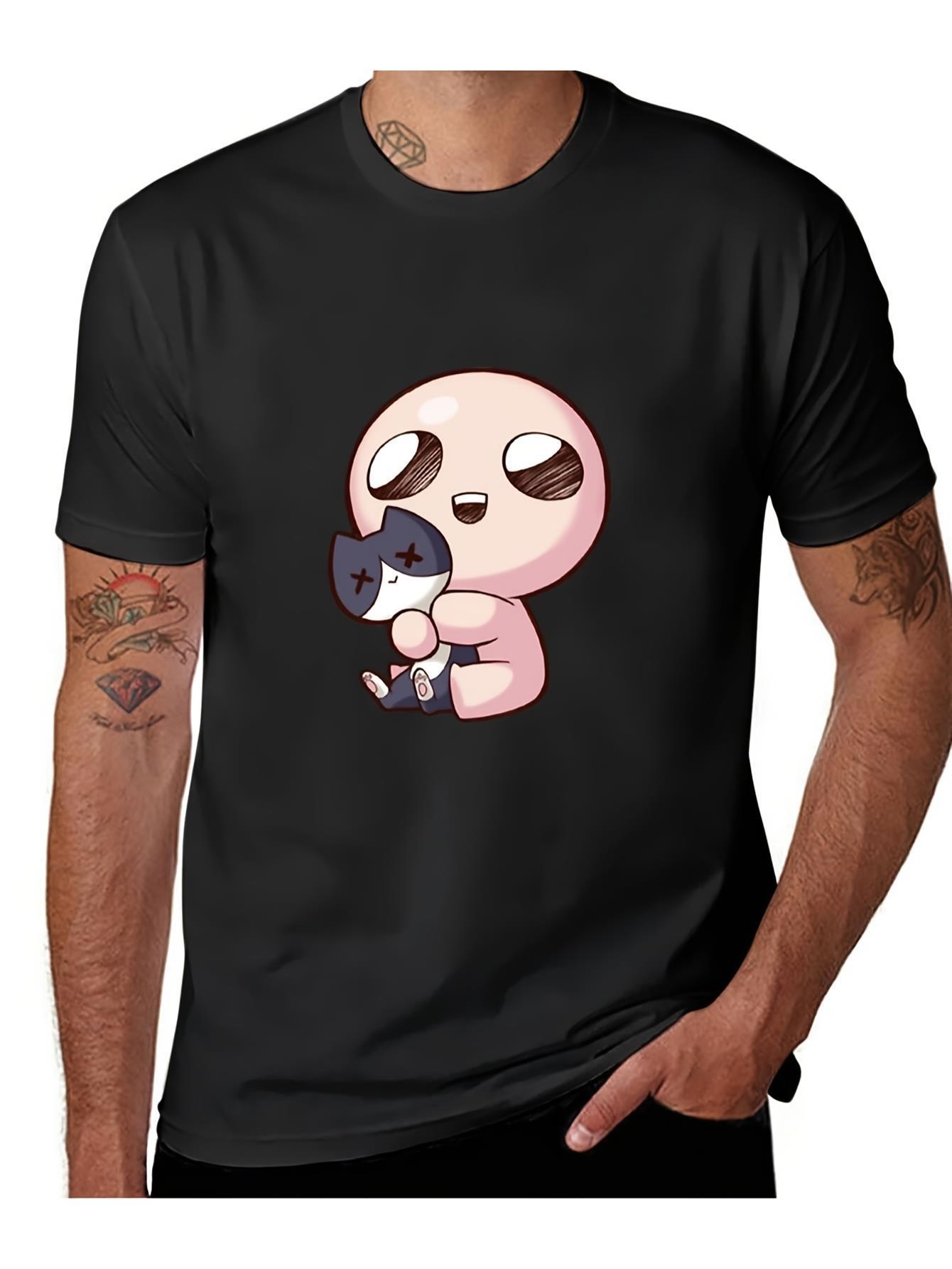 

Binding of Isaac Graphic T-Shirt- Black Casual Slim Fit Unisex Adult Tee with Cute Pink& Gray Character Print S