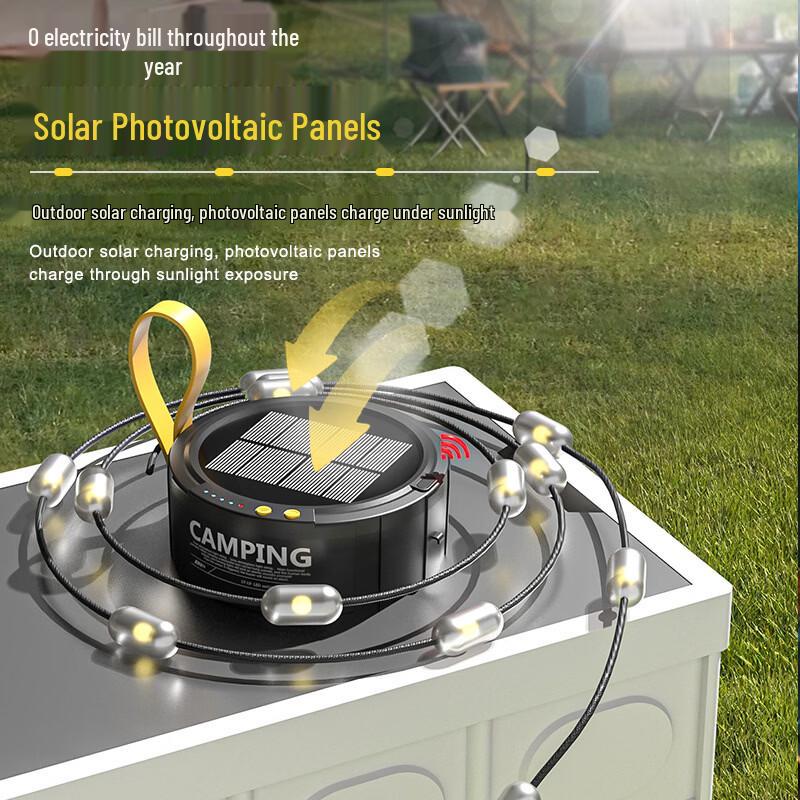 13M Solar LED Outdoor Camping String Lights with Alarm