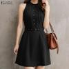 ZANZEA Women Summer Round Neck Casual Sleeveless Short Dress