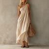 Women One Shoulder Draped Maxi Dress Casual Asymmetric Hem Beach Vacation Dress