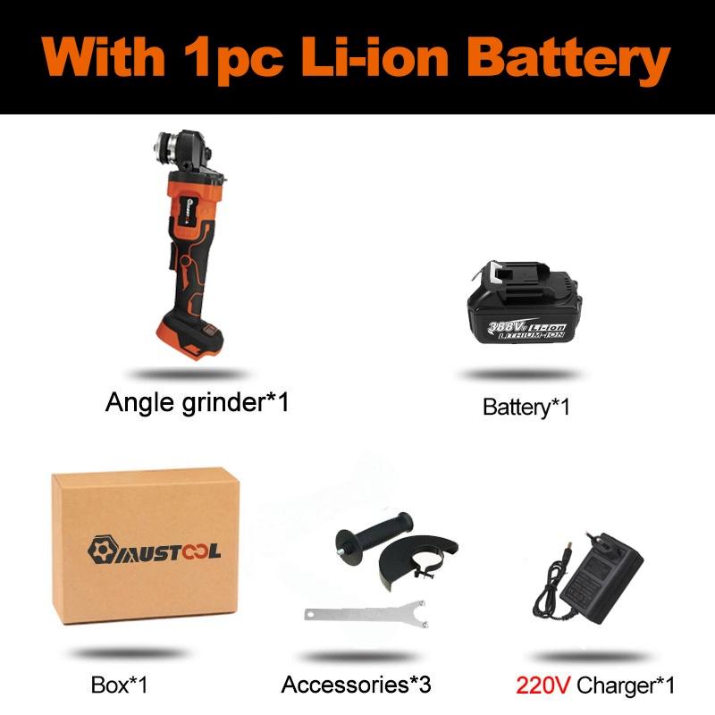 1600W 388VF Brushless Cordless Angle Grinder Grinding Machine Cutting 12000rpm Electric Grinder Power Tool with Batteries