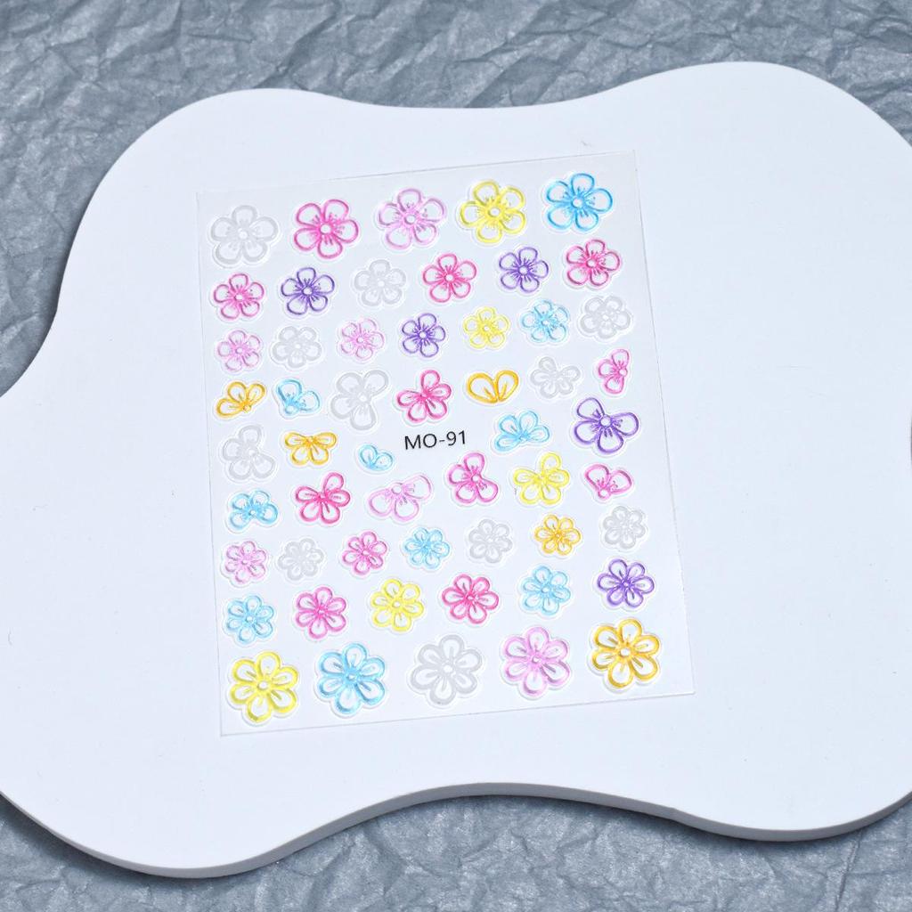 Summer Dopamine 3D Nail Stickers: Cute Heart, Starburst, Smiley Face, and Star Embossed Decals