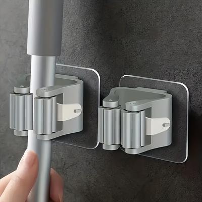 Plastic Mop Broom Holder, Household Storage Rack, Adhesive Mop Broom Organizer Clip Holder, Brush Broom Hanger, Bathroom Toilet Laundry Room Organizer