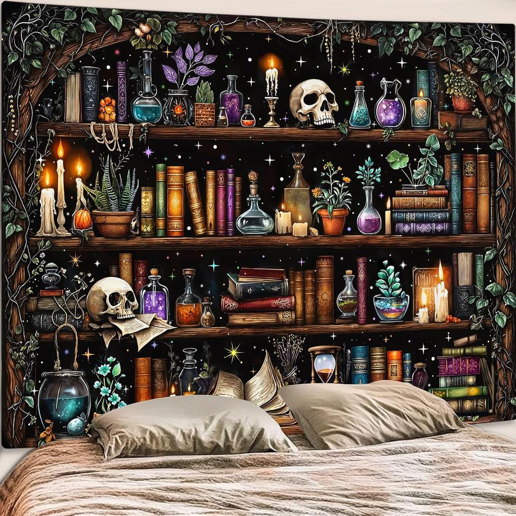 Dark Academia Witchy Apothecary Scene Tapestry Gothic Wall Hanging Potion Shop Decor 150x300cm