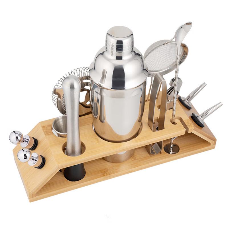 Stainless Steel Cocktail Shaker Set with Bamboo Stand