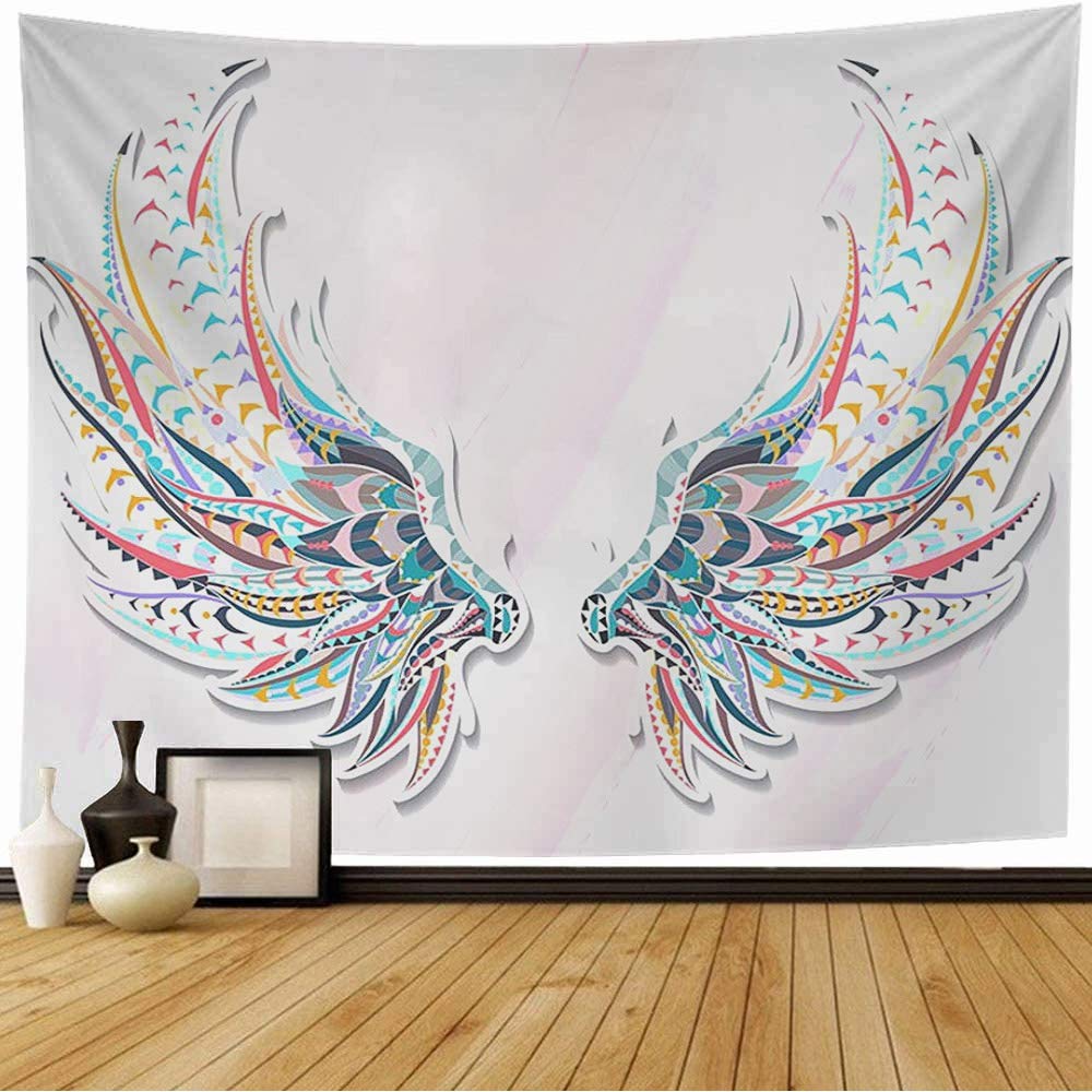 

Черно-белые крылья ангела, художественный узор, гобелен, домашняя спальня, гостиная, украшение стены общежития, фон, тканевый гобелен 100x75cm