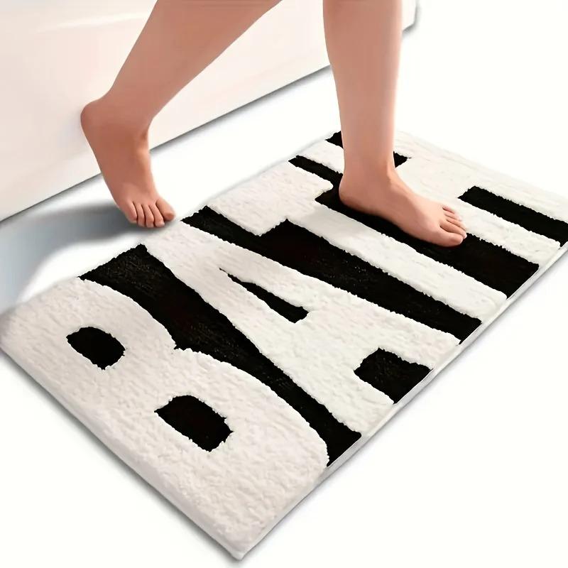 

1pc BATH Print Non-Slip Bath Mat - Super Absorbent Bathroom Rug, Soft Shaggy Carpet for Floor (Black White) 400MMx600MM белый
