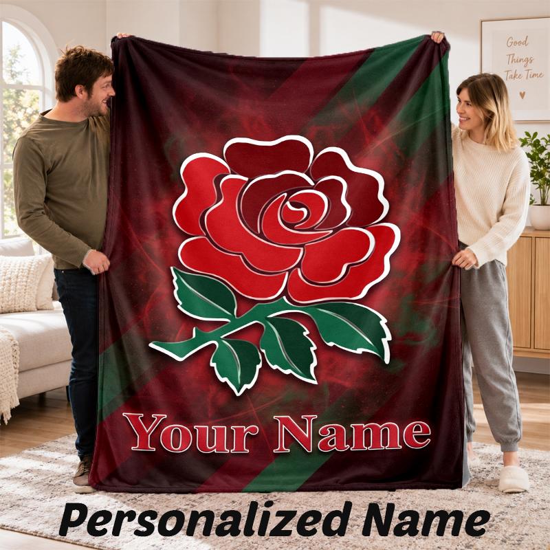 England Rugby Personalized Flannel Blanket Custom Name Text Soft Throw Blanket Home Decor