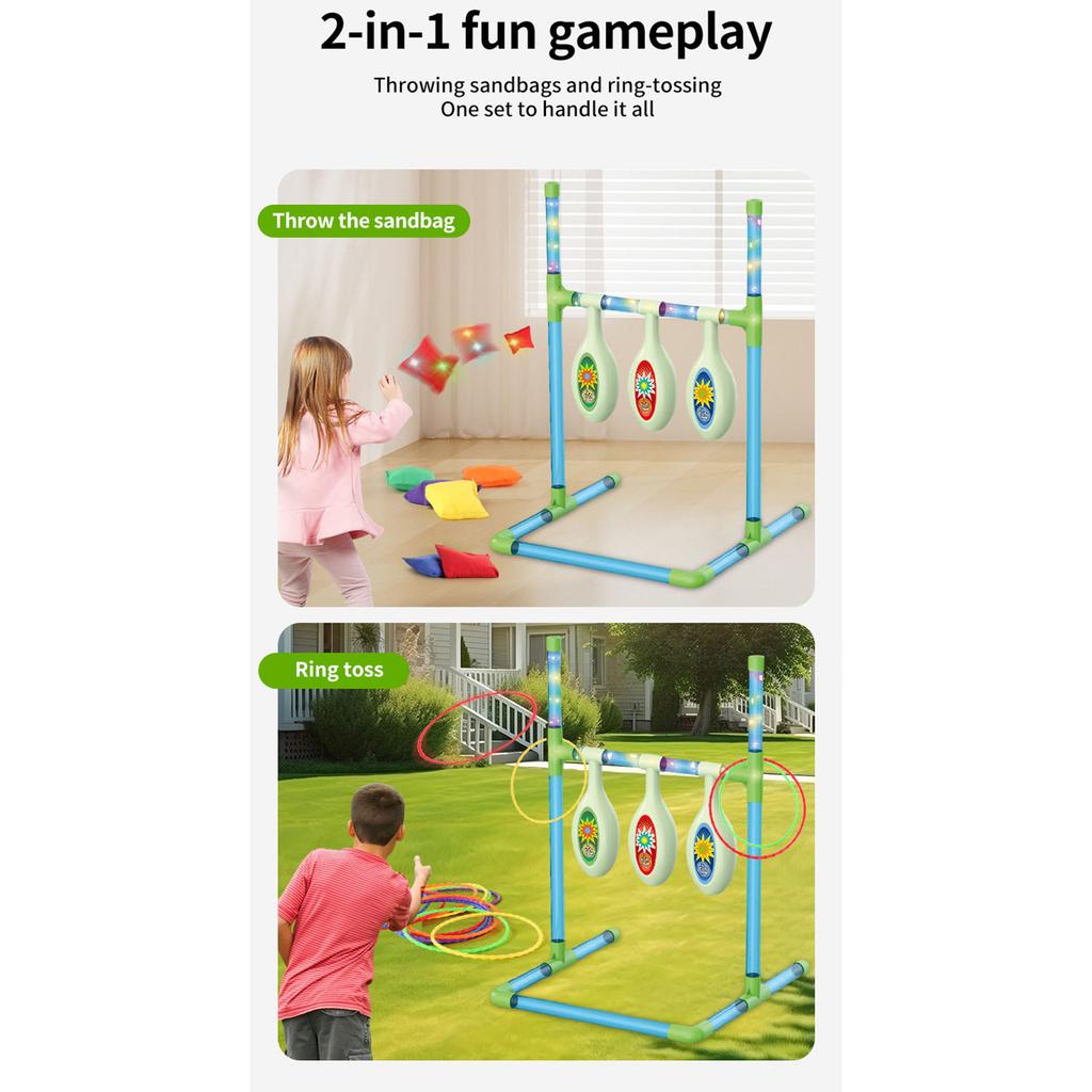 Indoor And Outdoor Beanbag Throwing Game Stand With Lights, 2-in-1 Two-player Competitive Throwing And Ring Game Toy