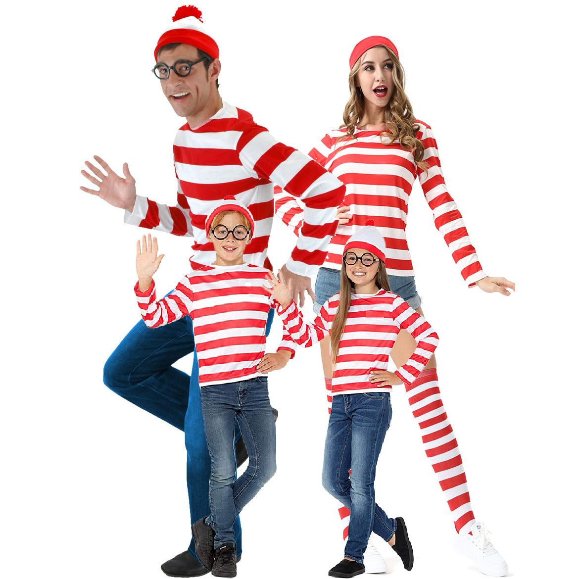 

Couple British anime smart Wally costume, Christmas costume cospay striped Christmas costume XXL
