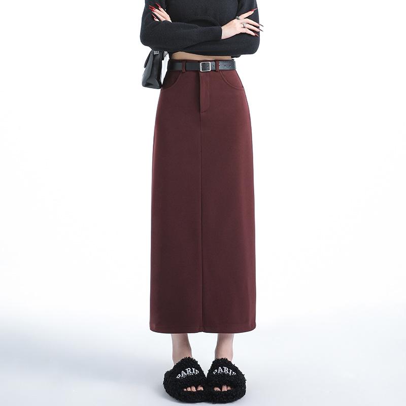 

Ankela Women s Red Wool High-Waist Pencil Skirt with Back Slit - Autumn/Winter 2026 Collection Small