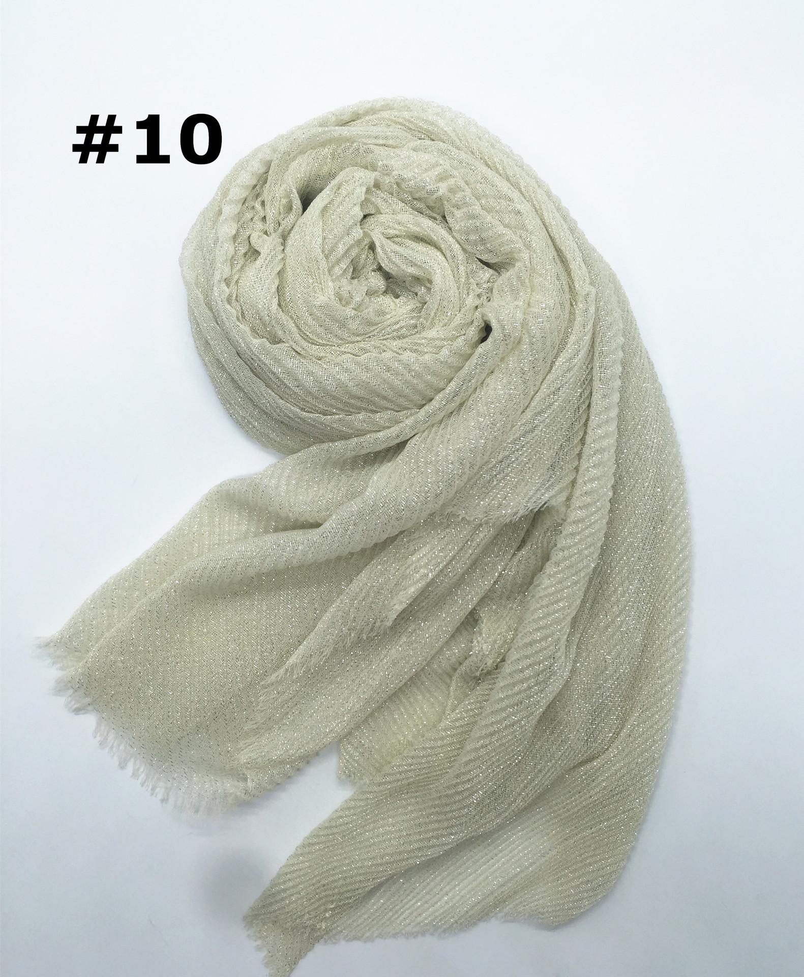 Плиссированный Шарф Мятый Хлопок Лен Длинная Шаль Хабит Женский Мусульманский Хиджаб Пушистый Блестящий Серебряная Нить Украшение Тюрбан