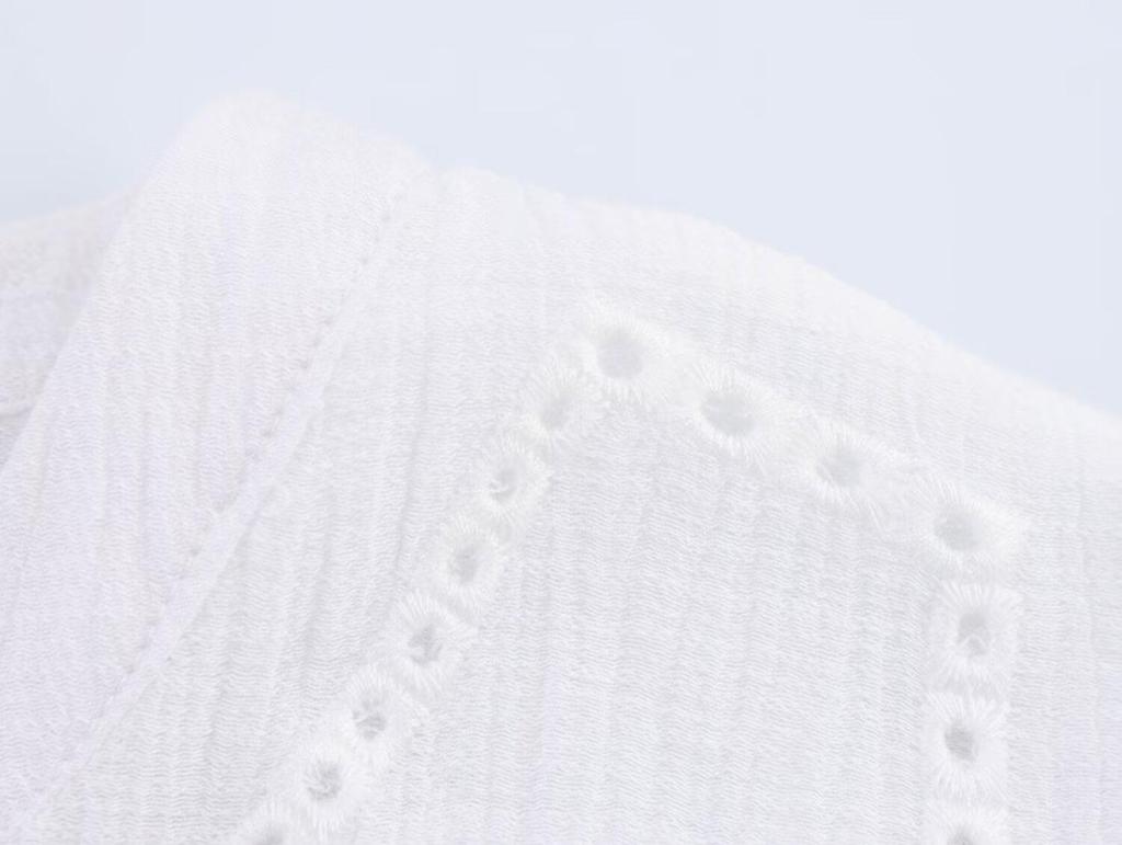 Women's European & American Style Hollow Embroidery Short Shirt - Spring 2025