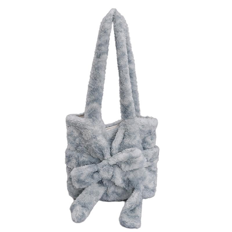 

Winter Fluffy Commuting Top Handle Bag Women Cute Bow Shoulder Bag Fashi Furry Comfortable and Versatile Texture Bucket Bag светло-серый