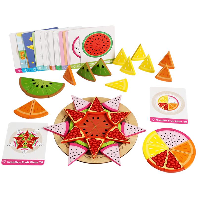 Montessori Wooden Toys 3D Jigsaw Puzzle Tangram Math Toys Baby Hand Grasp Board Shape Match Puzzle Educational Fruit vegetable