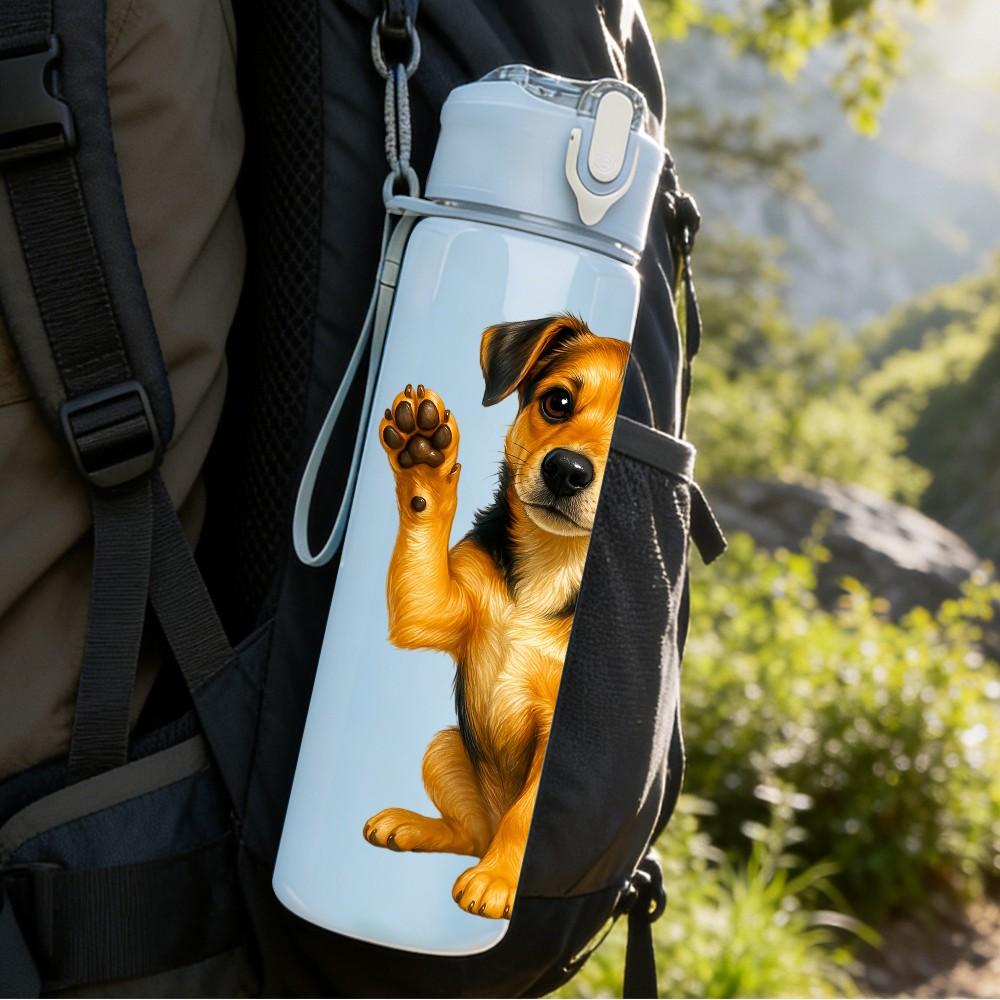 1PC Happy Puppy Cartoon Portrait Print 750ml Color Plastic Sports Water Bottle Leakproof Flip Straw Lid Suitable for Sports Office Home Use