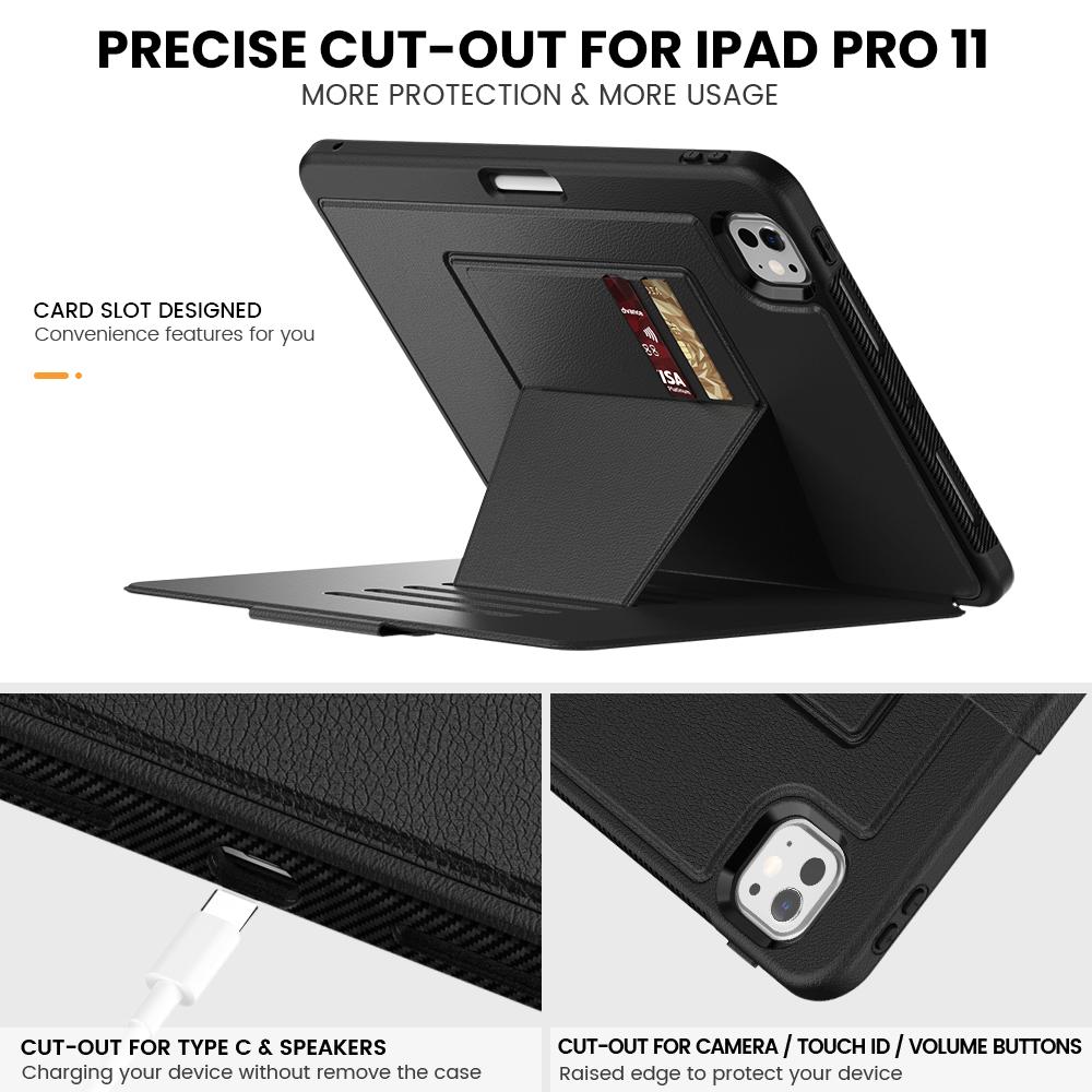For iPad Pro 11 (2024) Style B Auto Wake/Sleep PU Leather Tablet Case Card Holder Stand Cover with Pencil Slot