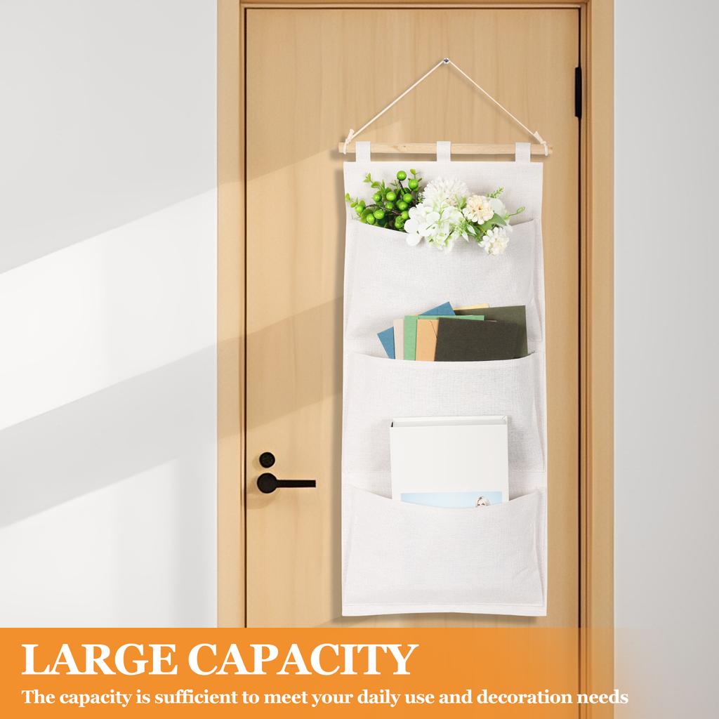 2Pcs Over the Door Storage Bag Cotton Linen Wall Hanging Storage Bag with 3 Pockets Multifunction Wardrobe Hanging Organizer