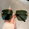 Men Vintage Pilot Trends Sunglasses Fashion Retro Metal Black Shades Women Leopard Decor Gradient Sun Glasses for Beach