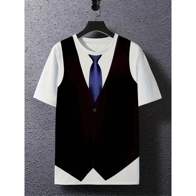 Magliette da uomo divertenti estive con stampa 3D di giacca finta, moda trendy, streetwear casual, personalizzate, girocollo, manica corta