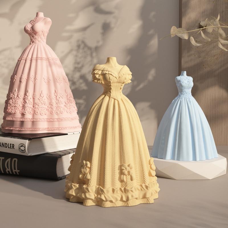 3D dlouhá sukně Svatba Svíčka Silikonová forma DIY Aromaterapie Sádra Ozdoba šatů Čokoládová forma na dort Svatební dárek Řemesla