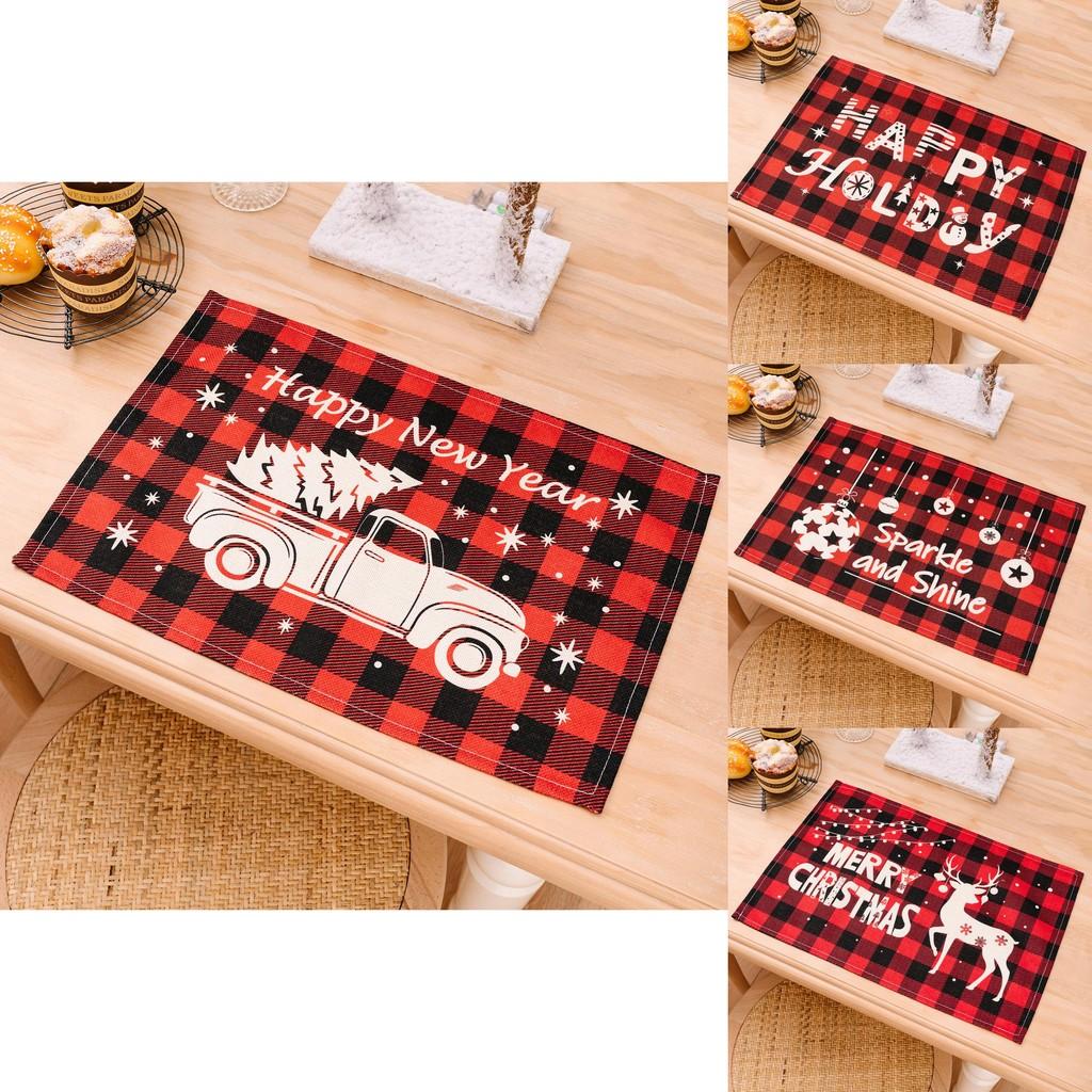 Festlig Jul Röd Svart Rutig Broderad Bokstav Bordsunderlägg För Julglädje