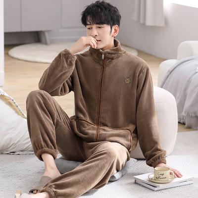 Pajamas Men'S Winter Coral Fleece Thickened Fleece Autumn And Winter Flannel Winter Large Size Loungewear